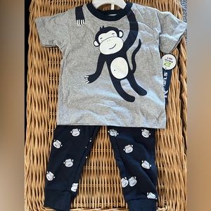 Don’t Monkey Around!  2-piece pj set. Size 24 mo in Navy Blue w/Heather Gray